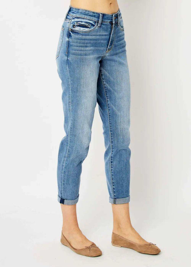 Judy Blue Mid Rise Cuffed Slim Denim Jeans 82441 - Sleekdenim.com