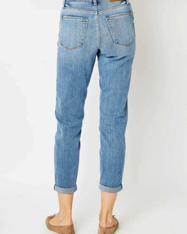 Judy Blue Mid Rise Cuffed Slim Denim Jeans 82441 - Sleekdenim.com
