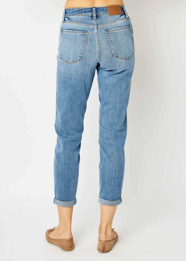 Judy Blue Mid Rise Cuffed Slim Denim Jeans 82441 - Sleekdenim.com
