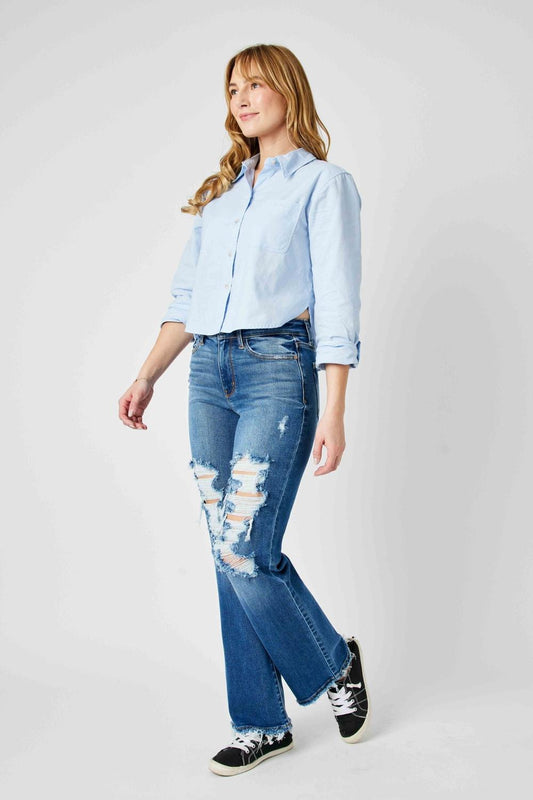 Judy Blue Mid Rise Comfy & Soft Ripped Denim Jeans 82605 - Image 4