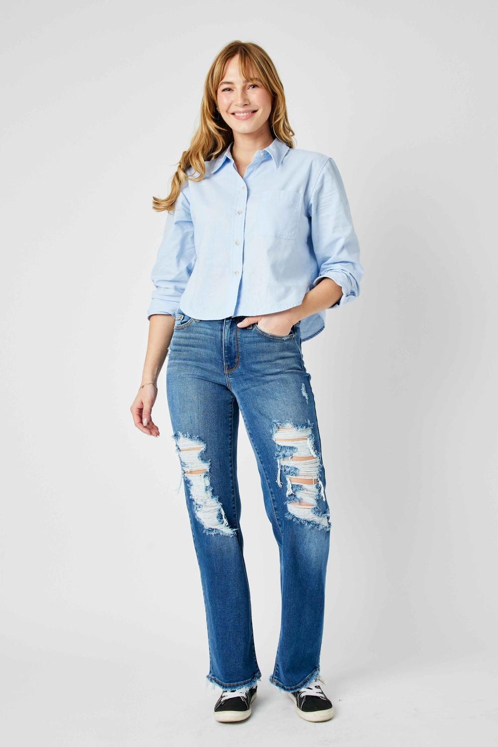 Judy Blue Mid Rise Comfy & Soft Ripped Denim Jeans 82605 - Image 3