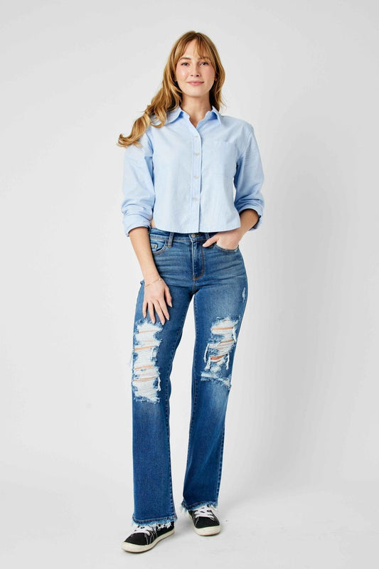 Judy Blue Mid Rise Comfy & Soft Ripped Denim Jeans 82605 - Image 2
