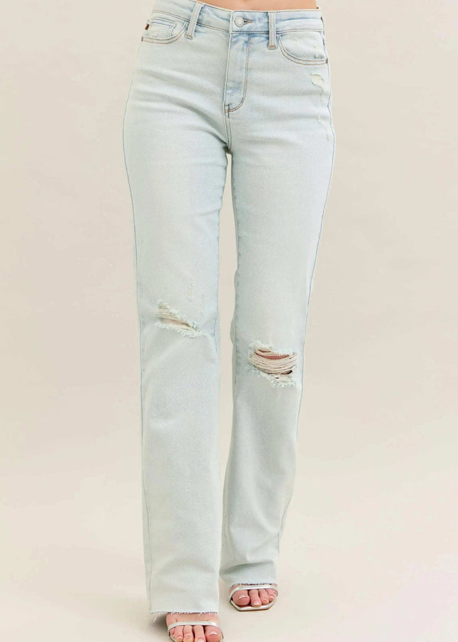 Judy Blue Mid Rise Destroy & Fray Hem Bootcut Denim Jeans 88718 - Sleekdenim.com