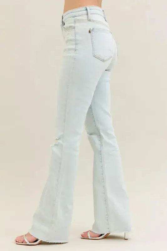 Judy Blue Mid Rise Destroy & Fray Hem Bootcut Denim Jeans 88718 - Sleekdenim.com