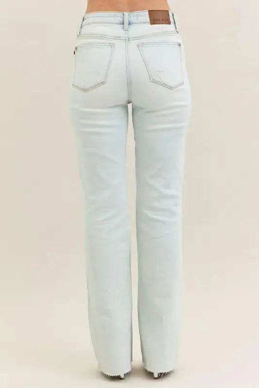 Judy Blue Mid Rise Destroy & Fray Hem Bootcut Denim Jeans 88718 - Sleekdenim.com