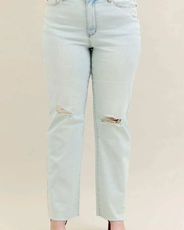 Judy Blue Mid Rise Destroy & Fray Hem Bootcut Denim Jeans 88718 - Sleekdenim.com