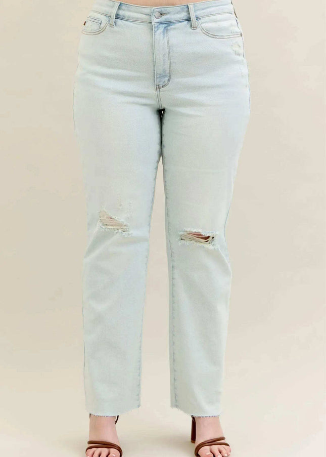 Judy Blue Mid Rise Destroy & Fray Hem Bootcut Denim Jeans 88718 - Sleekdenim.com