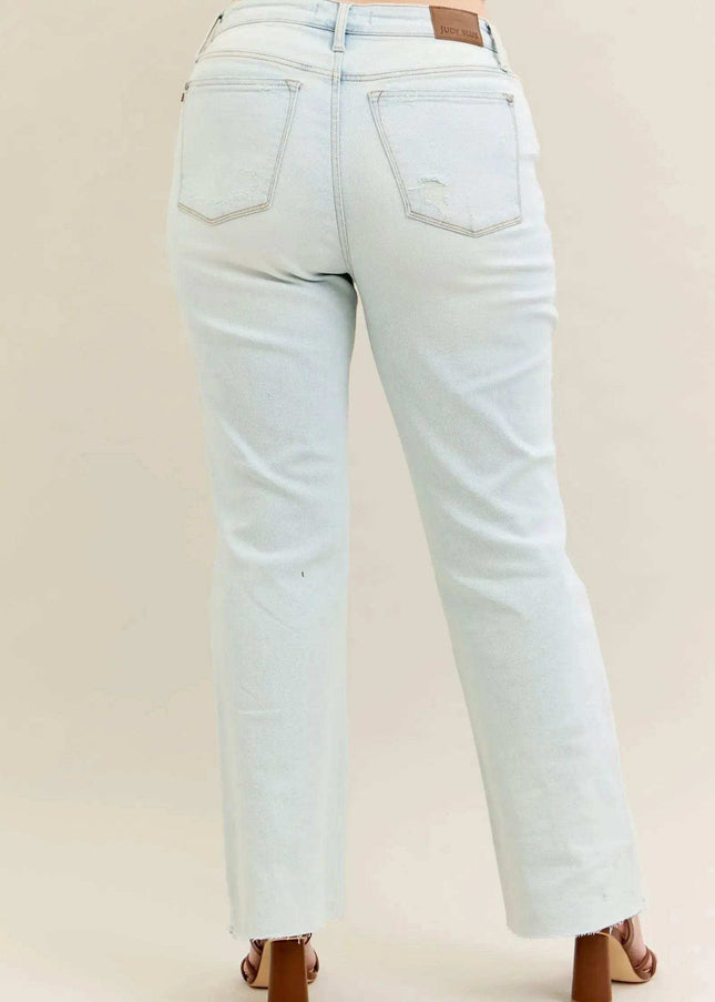 Judy Blue Mid Rise Destroy & Fray Hem Bootcut Denim Jeans 88718 - Sleekdenim.com