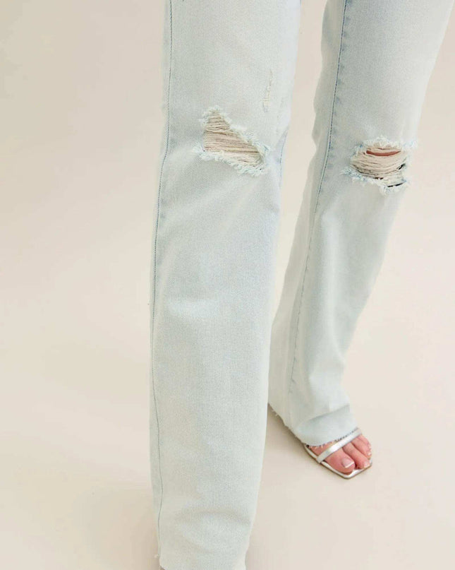 Judy Blue Mid Rise Destroy & Fray Hem Bootcut Denim Jeans 88718 - Sleekdenim.com
