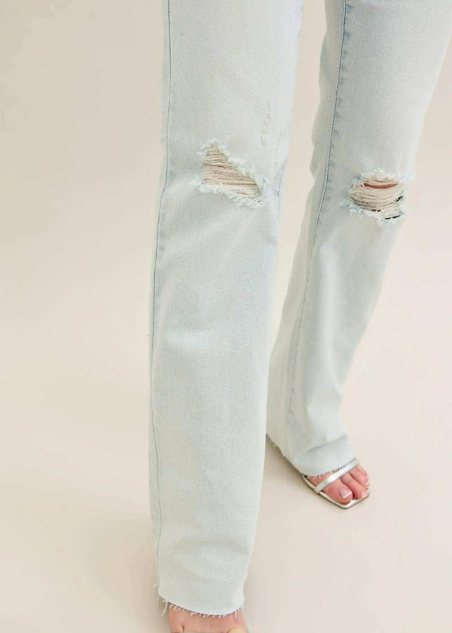 Judy Blue Mid Rise Destroy & Fray Hem Bootcut Denim Jeans 88718 - Sleekdenim.com