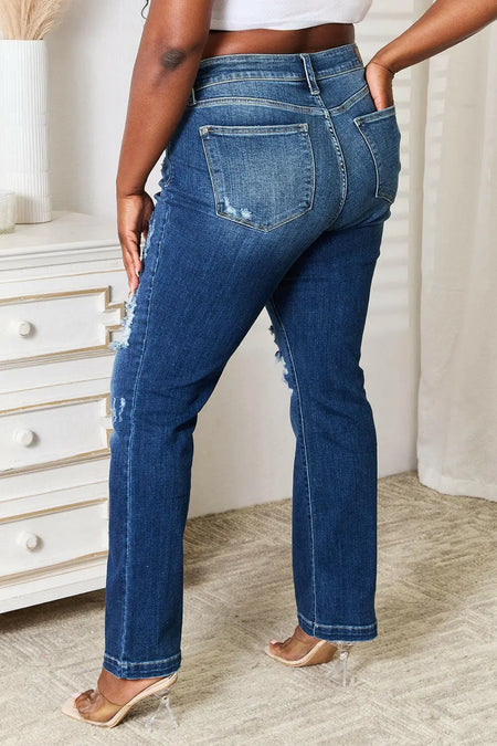 Judy Blue Mid Rise Hand Sand & Destroy Bootcut Jeans | Sleekdenim.com