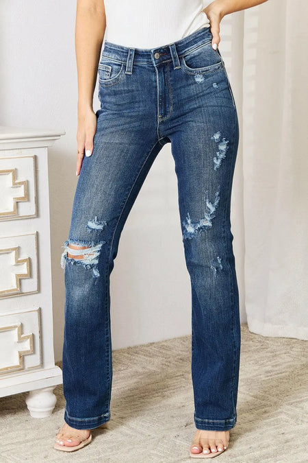 Judy Blue Judy Blue Mid Rise Hand Sand & Destroy Bootcut Jeans | Sleekdenim.com.