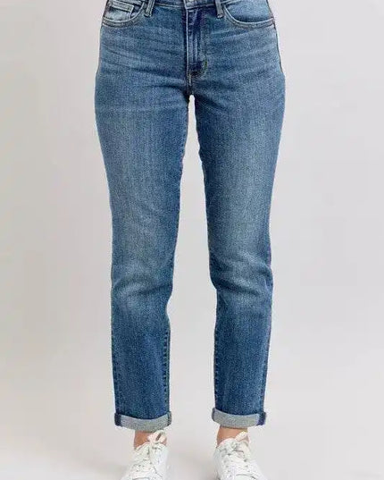 Judy Blue Mid Rise Skinny Cuff Jeans with Pockets 82662 - Sleekdenim.com