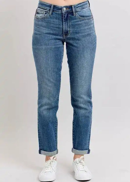 Judy Blue Mid Rise Skinny Cuff Jeans with Pockets 82662 - Sleekdenim.com