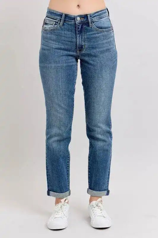 Judy Blue Mid Rise Skinny Cuff Jeans with Pockets 82662 - Sleekdenim.com