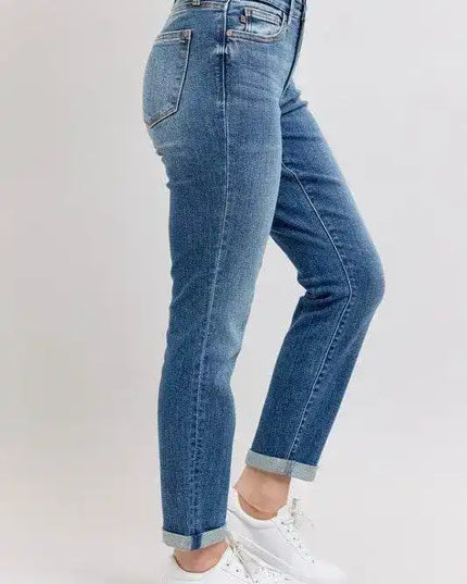 Judy Blue Mid Rise Skinny Cuff Jeans with Pockets 82662 - Sleekdenim.com
