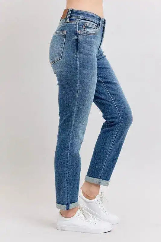 Judy Blue Mid Rise Skinny Cuff Jeans with Pockets 82662 - Sleekdenim.com