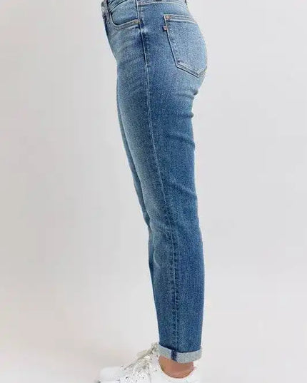 Judy Blue Mid Rise Skinny Cuff Jeans with Pockets 82662 - Sleekdenim.com