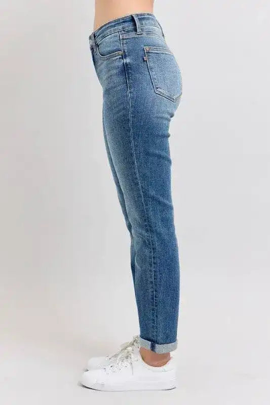 Judy Blue Mid Rise Skinny Cuff Jeans with Pockets 82662 - Sleekdenim.com