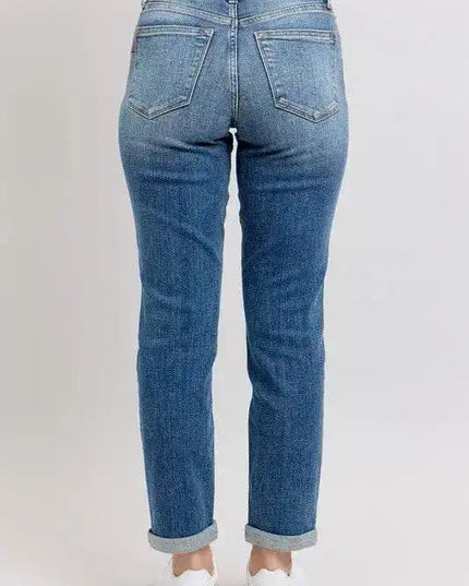 Judy Blue Mid Rise Skinny Cuff Jeans with Pockets 82662 - Sleekdenim.com