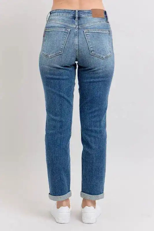 Judy Blue Mid Rise Skinny Cuff Jeans with Pockets 82662 - Sleekdenim.com