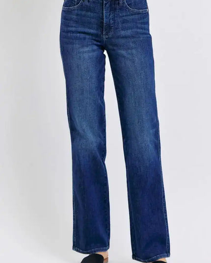 Judy Blue Mid Rise Tummy Control Straight Jeans 88861 - Sleekdenim.com