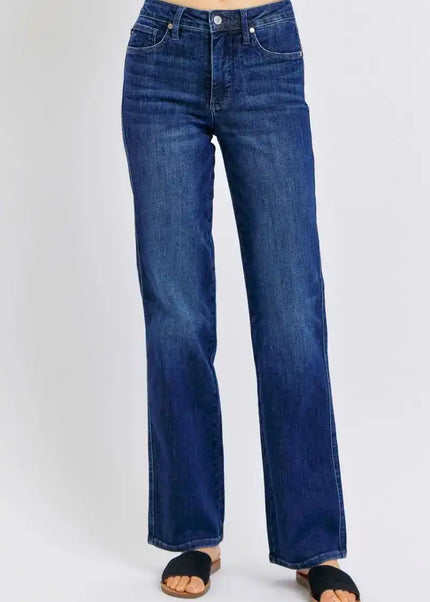 Judy Blue Mid Rise Tummy Control Straight Jeans 88861 - Sleekdenim.com