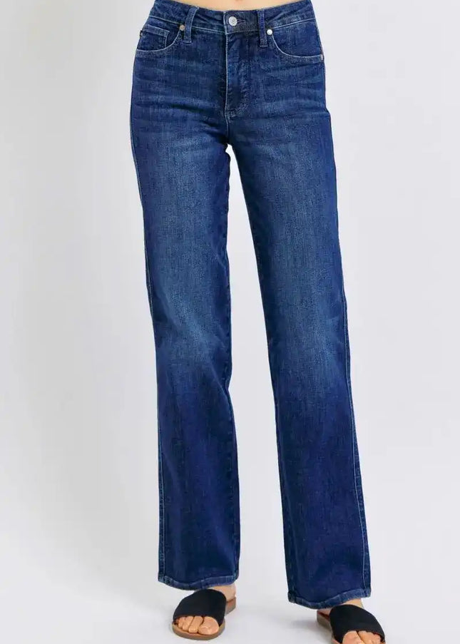Judy Blue Mid Rise Tummy Control Straight Jeans 88861 - Sleekdenim.com