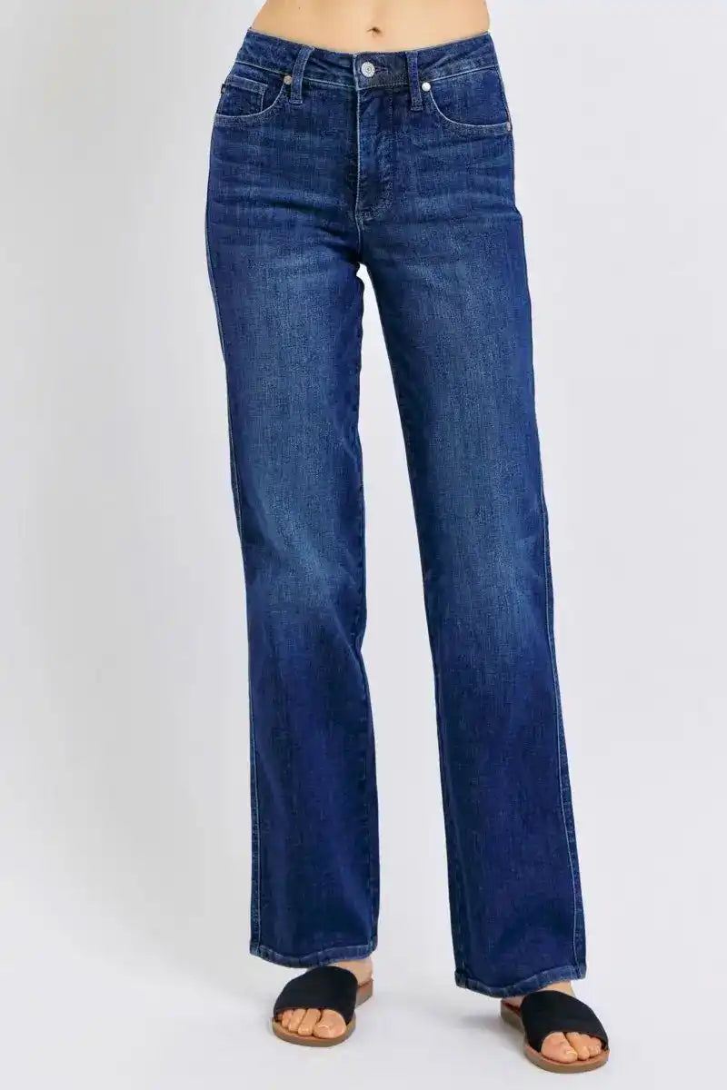 Judy Blue Mid Rise Tummy Control Straight Jeans 88861 - Sleekdenim.com