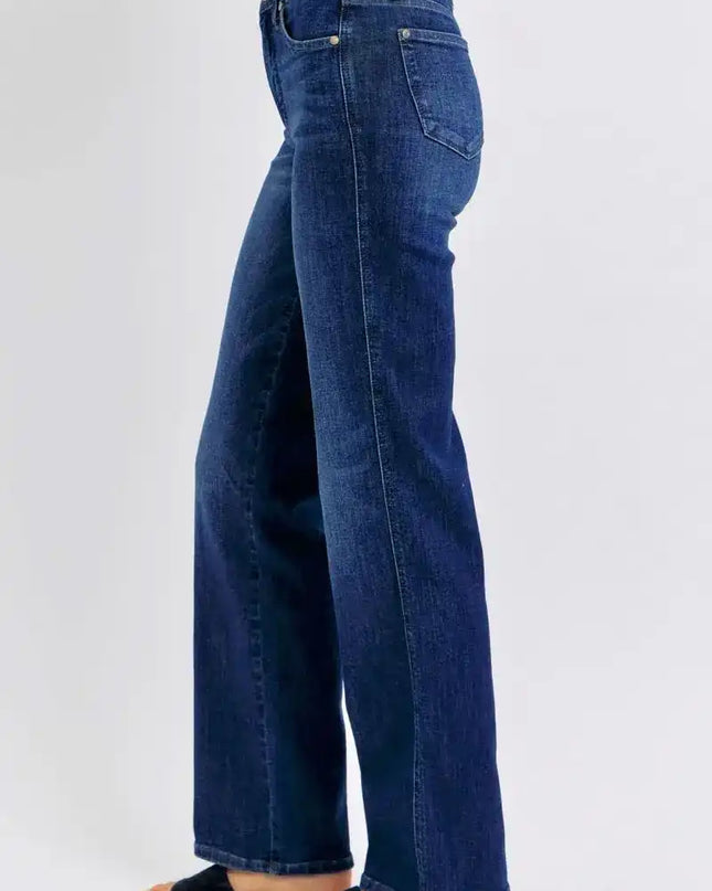 Judy Blue Mid Rise Tummy Control Straight Jeans 88861 - Sleekdenim.com