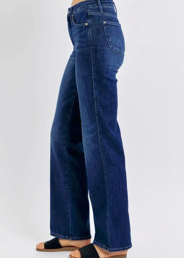 Judy Blue Mid Rise Tummy Control Straight Jeans 88861 - Sleekdenim.com