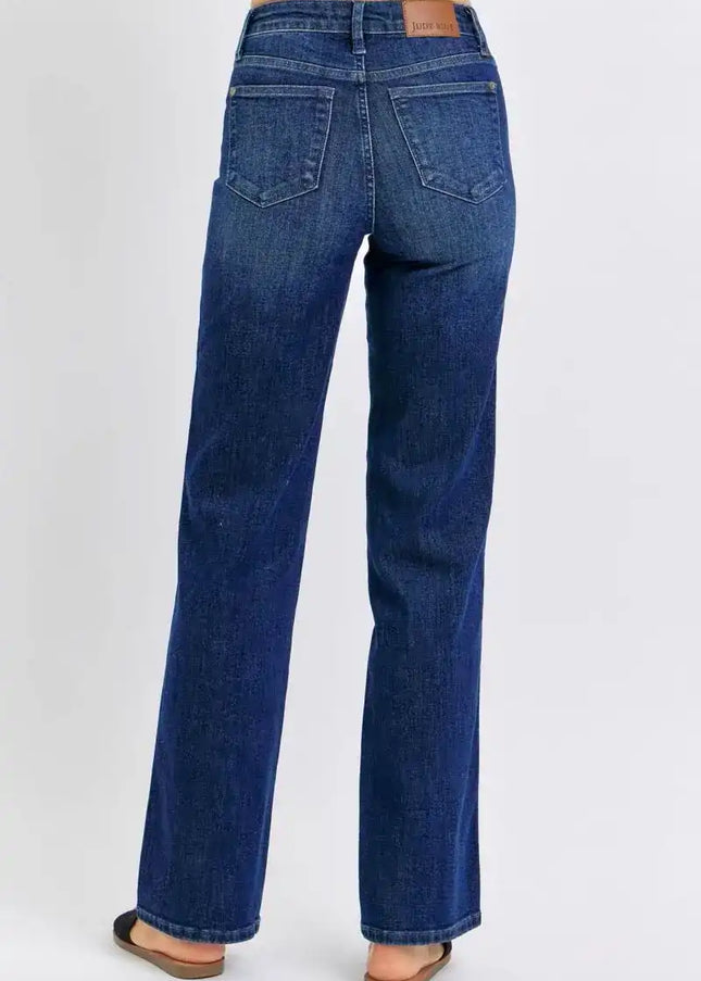 Judy Blue Mid Rise Tummy Control Straight Jeans 88861 - Sleekdenim.com