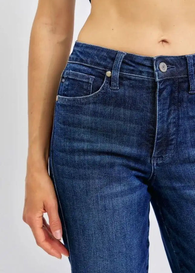 Judy Blue Mid Rise Tummy Control Straight Jeans 88861 - Sleekdenim.com