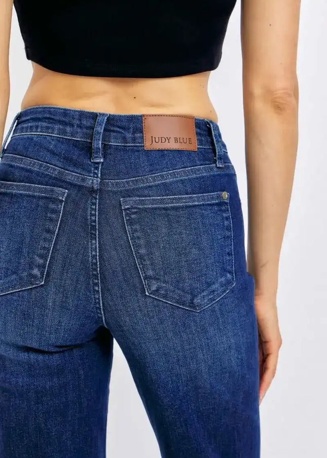 Judy Blue Mid Rise Tummy Control Straight Jeans 88861 - Sleekdenim.com