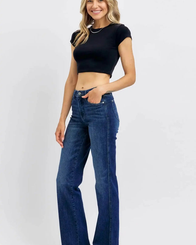 Judy Blue Mid Rise Tummy Control Straight Jeans 88861 - Sleekdenim.com
