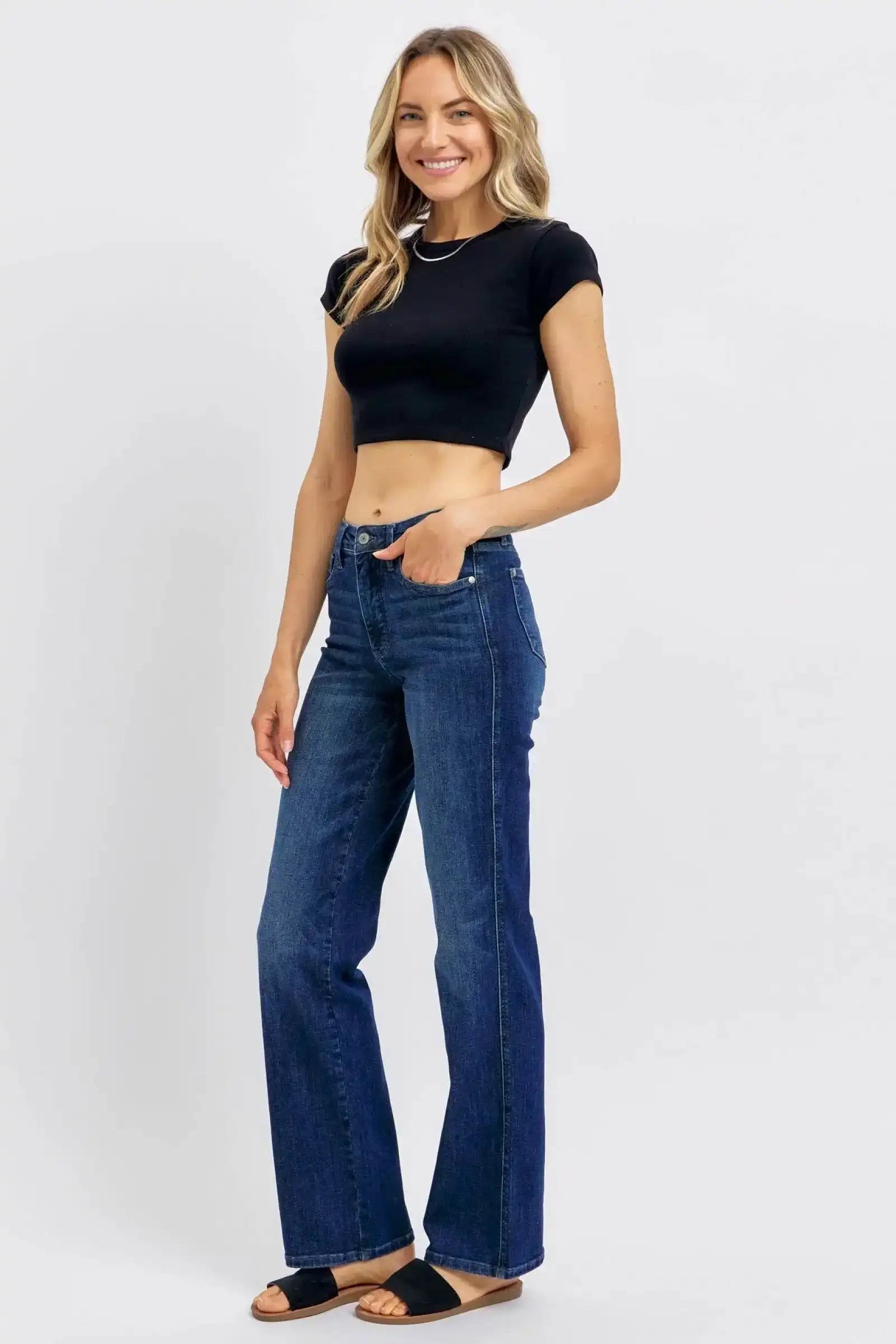 Judy Blue Mid Rise Tummy Control Straight Jeans 88861 - Sleekdenim.com