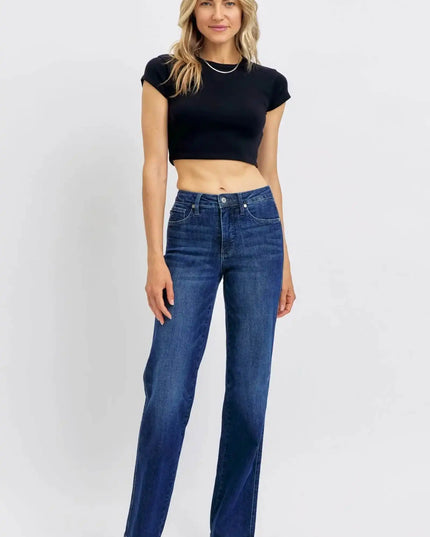 Judy Blue Mid Rise Tummy Control Straight Jeans 88861 - Sleekdenim.com
