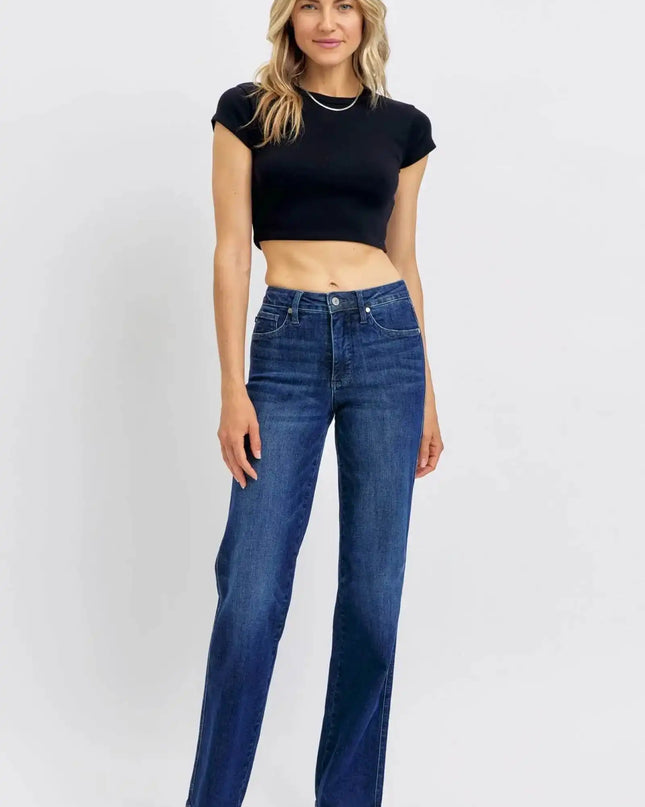 Judy Blue Mid Rise Tummy Control Straight Jeans 88861 - Sleekdenim.com