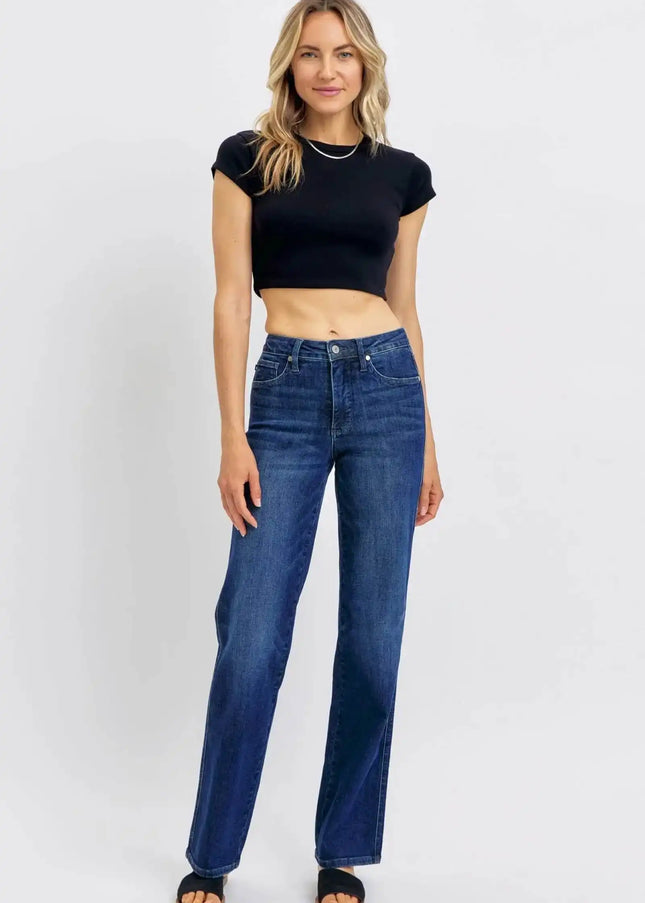 Judy Blue Mid Rise Tummy Control Straight Jeans 88861 - Sleekdenim.com
