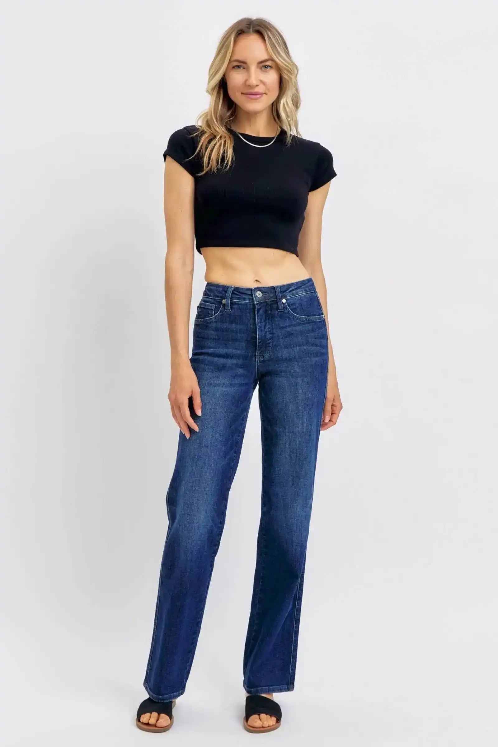 Judy Blue Mid Rise Tummy Control Straight Jeans 88861 - Sleekdenim.com
