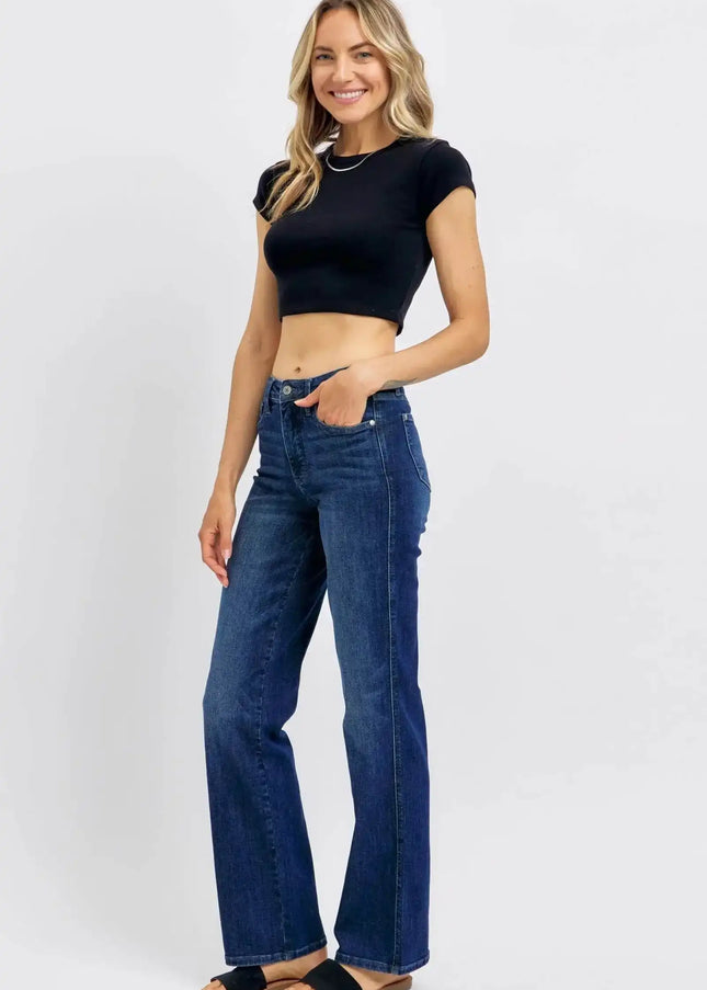 Judy Blue Mid Rise Tummy Control Straight Jeans 88861 - Sleekdenim.com