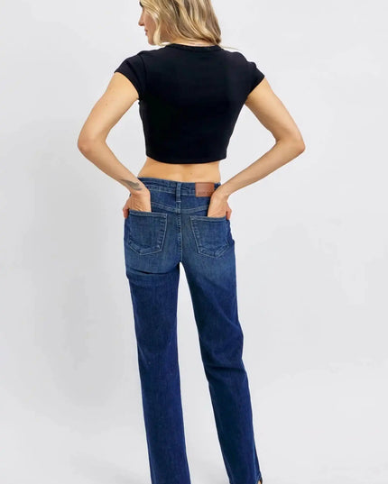 Judy Blue Mid Rise Tummy Control Straight Jeans 88861 - Sleekdenim.com