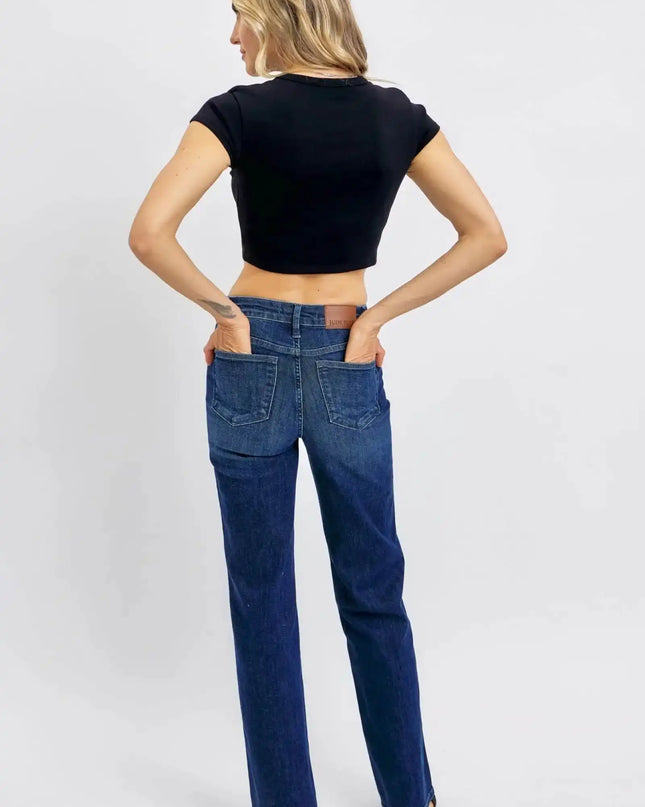Judy Blue Mid Rise Tummy Control Straight Jeans 88861 - Sleekdenim.com