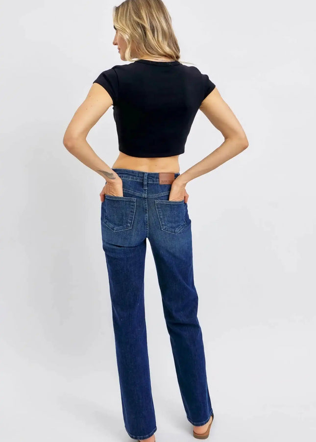 Judy Blue Mid Rise Tummy Control Straight Jeans 88861 - Sleekdenim.com