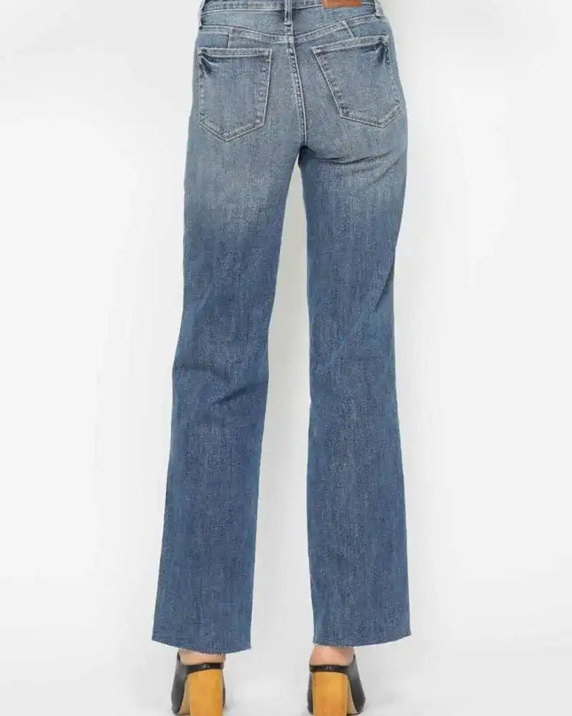 Judy Blue Mid Rise Tummy Control Straight Jeans 88870 - Sleekdenim.com