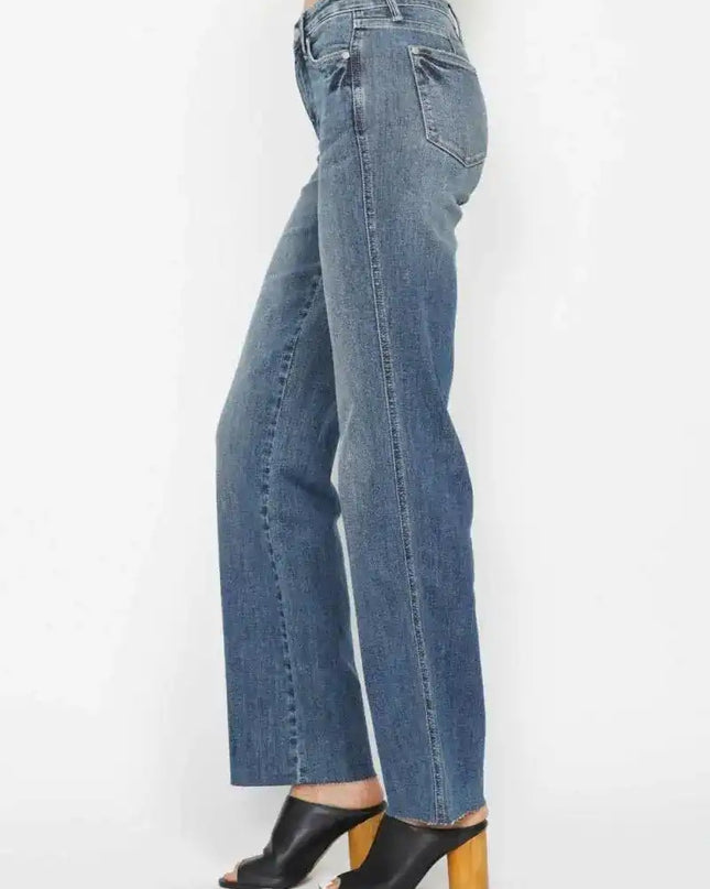 Judy Blue Mid Rise Tummy Control Straight Jeans 88870 - Sleekdenim.com