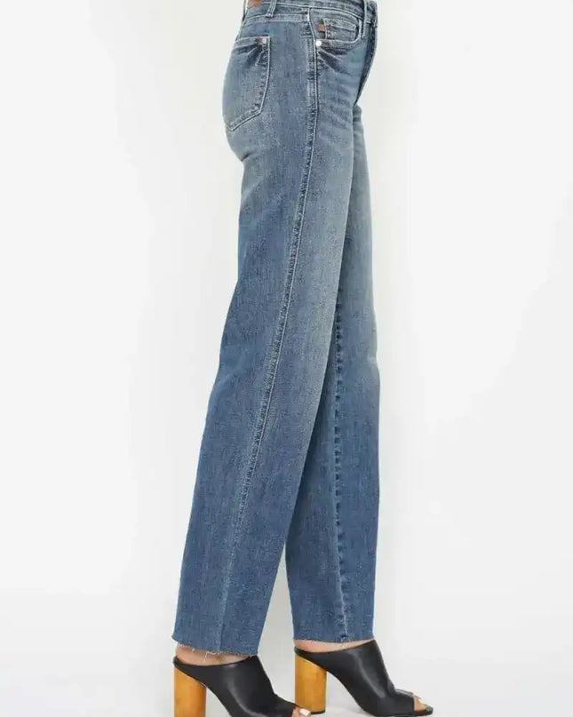 Judy Blue Mid Rise Tummy Control Straight Jeans 88870 - Sleekdenim.com
