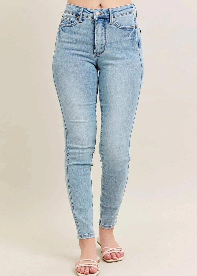 Judy Blue Mid Rise Tummy Control Vintage Wash Skinny Denim Jeans 88980 - Sleekdenim.com