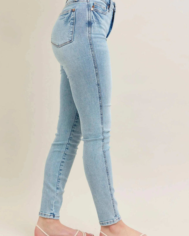 Judy Blue Mid Rise Tummy Control Vintage Wash Skinny Denim Jeans 88980 - Sleekdenim.com