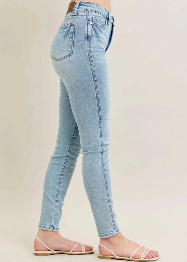 Judy Blue Mid Rise Tummy Control Vintage Wash Skinny Denim Jeans 88980 - Sleekdenim.com